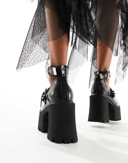 Lamoda Look Away  mary-jane chunky heeled shoes in black, 3 of 4