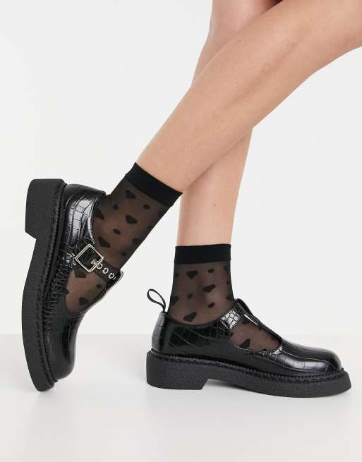 Black flat best sale mary jane shoes