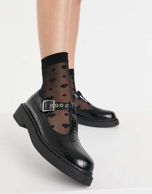 Lamoda Mary Jane shoes in flat shoes in black croc