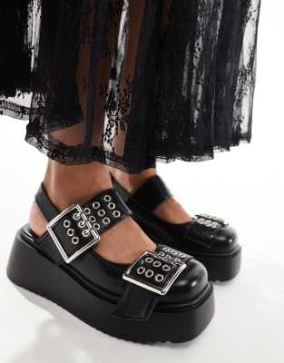 Lamoda - On Your Side - Flatform-Mary-Jane-Schuhe in Schwarz