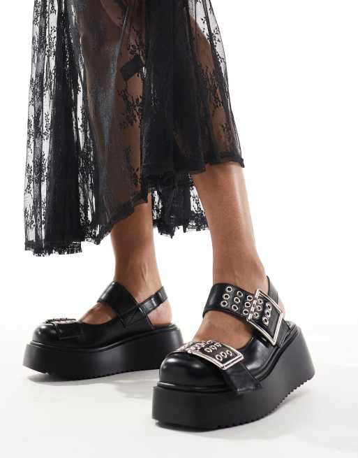 Lamoda On Your Side flatform mary jane shoes in black | ASOS