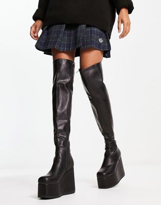 Lamoda over the knee extreme platform boots with buckle in black