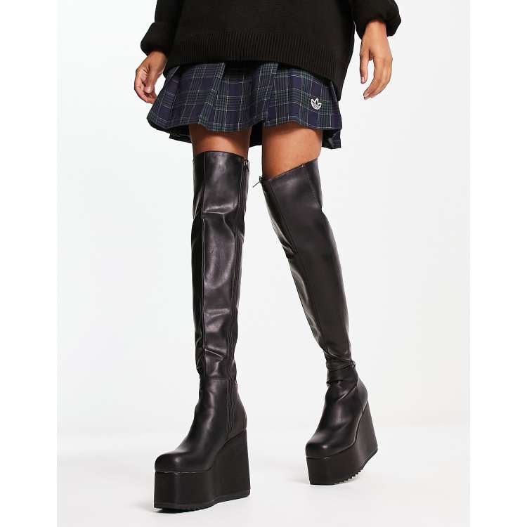 Lamoda over the knee platform wedge boots in black