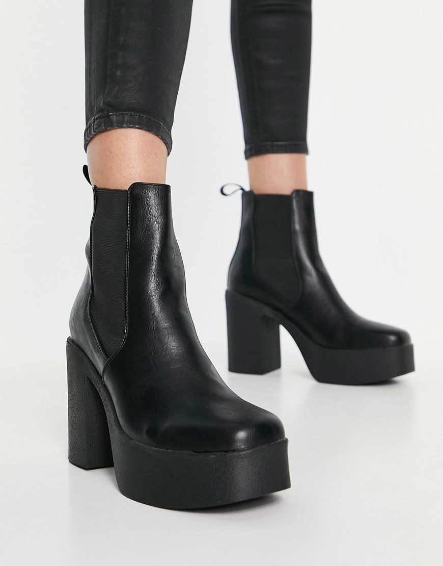 Lamoda Picknmix chunky platform heel ankle boots in black