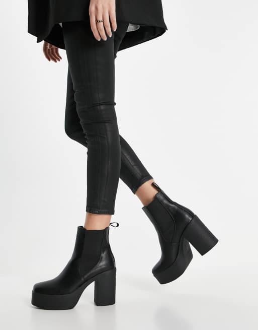 Lamoda Picknmix chunky platform heel ankle boots in black