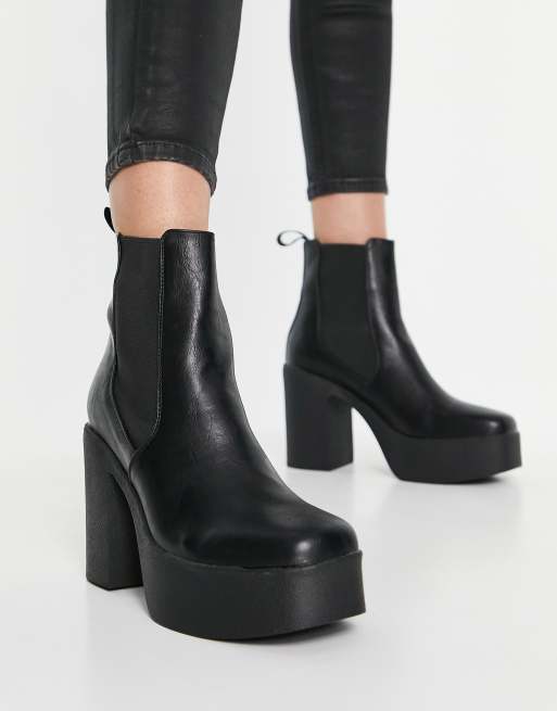 Lamoda – Picknmix – Svarta ankelboots i platåmodell med klack