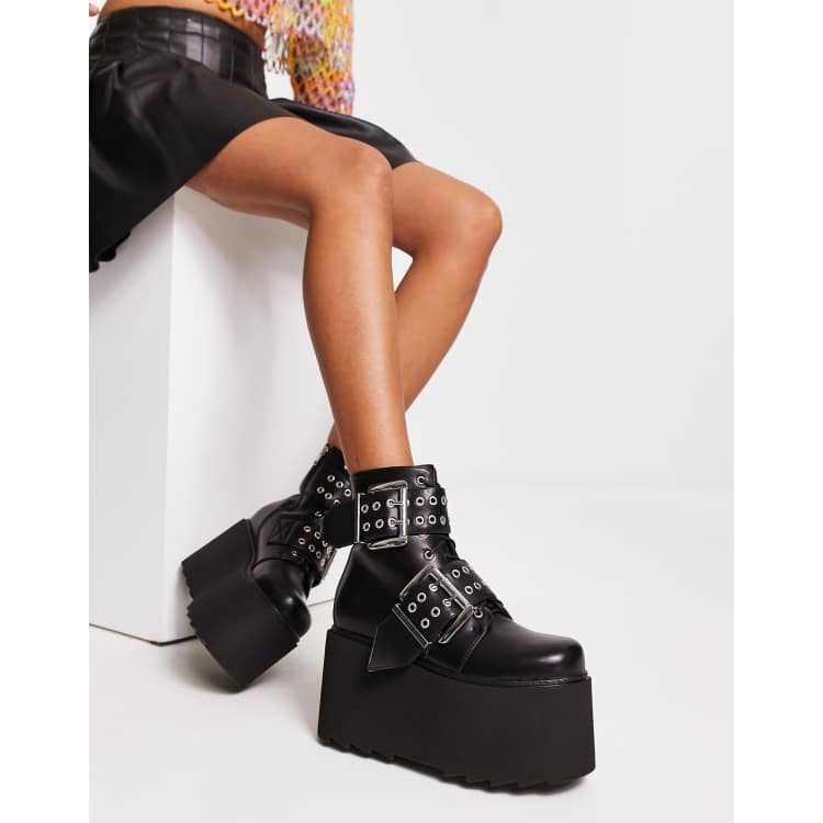 Lamoda Platform buckle ankle boot Exclusive to ASOS in black | ASOS