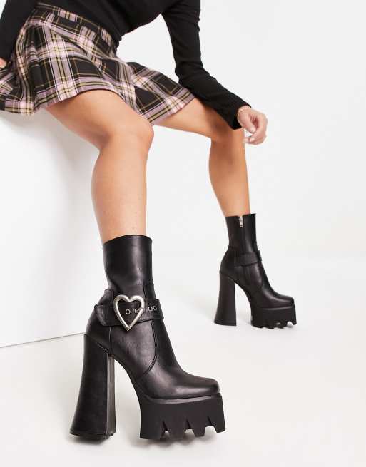 Platform ankle boots thick 2024 heel