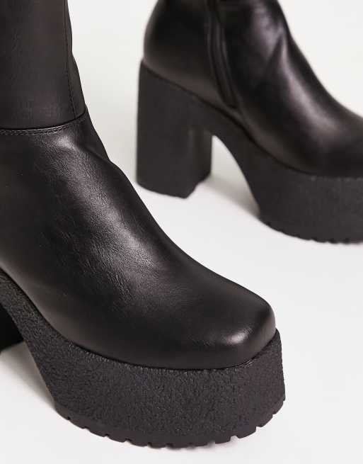 Lamoda Black PU Run to You Platform Ankle Boots | US 6