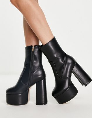 Lamoda Platform Heel Boot In Black | ModeSens