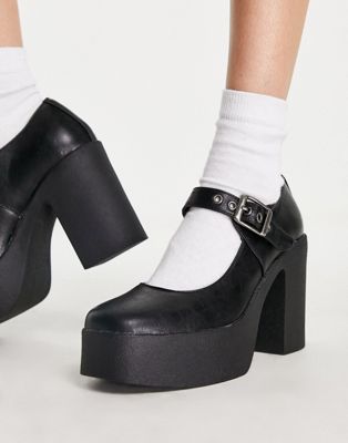 Lamoda platform heel mary jane shoes in black