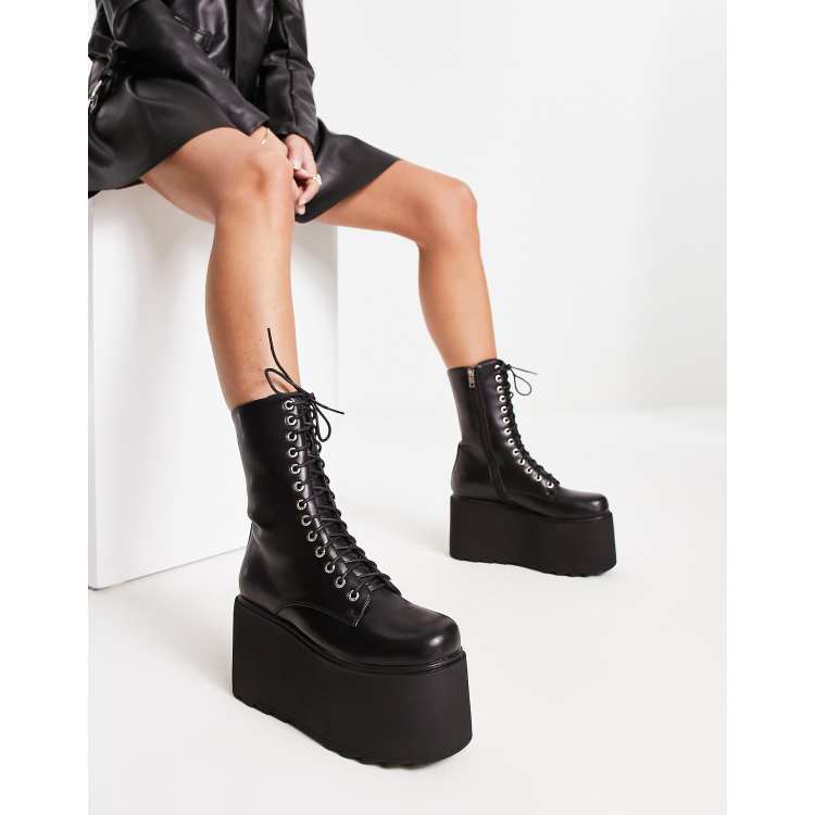 Black lace 2025 up platform shoes