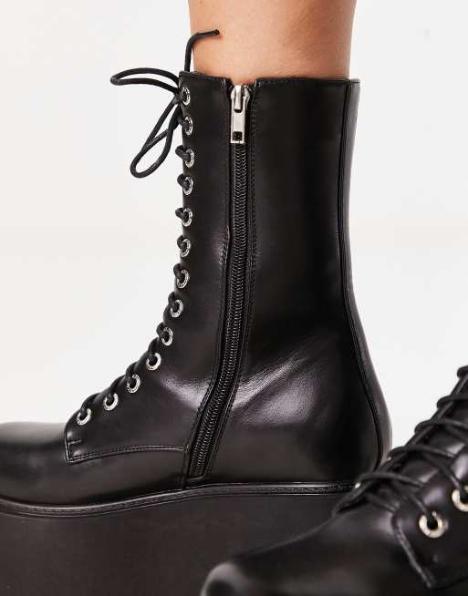 Lamoda Platform lace up ankle boot in black Exclusive to ASOS