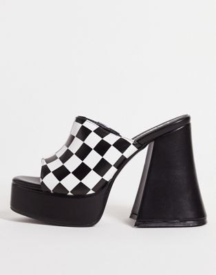 Lamoda platform mule heel sandal in checkerboard print