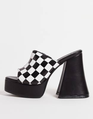 Lamoda Lamoda platform mule heel sandal in checkerboard print-Multi