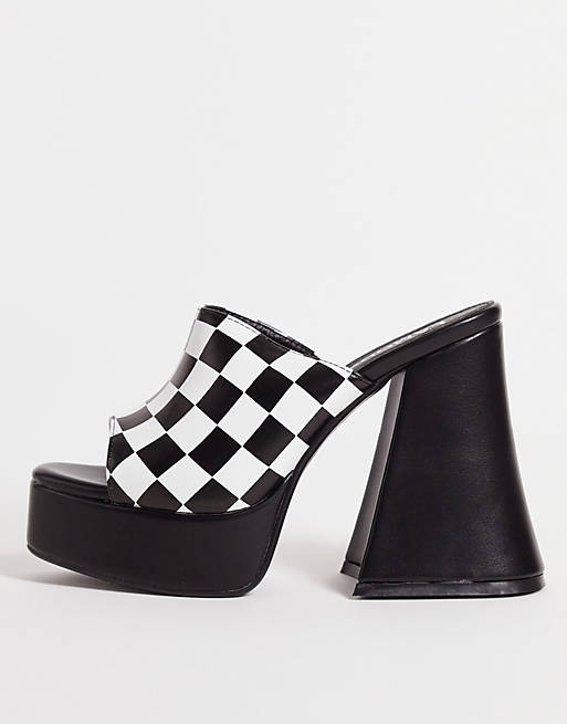 Lamoda platform mule heel sandals in checkerboard print