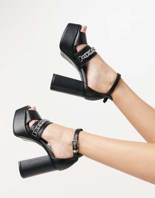 Lamoda Lamoda platform sandals with chain detail-Black