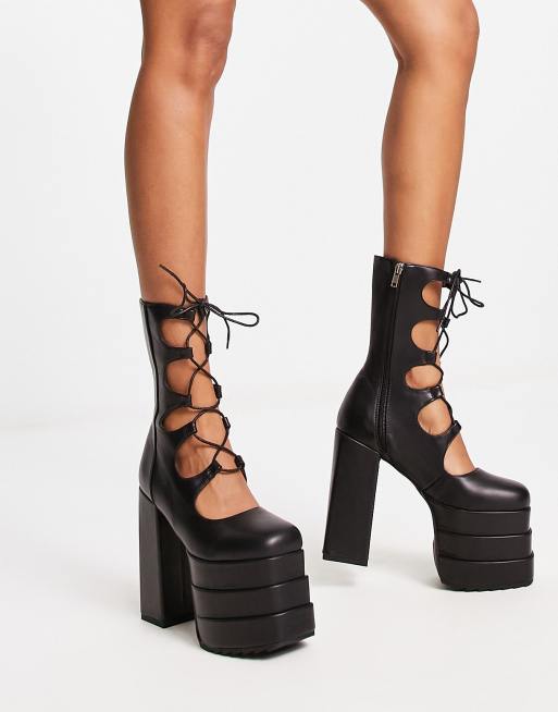 INDEPENDENT BLACK PU OPEN TOE ZIP UP STILETTO ANKLE BOOTS