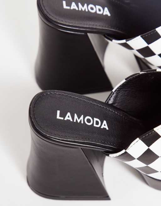 Lamoda - Sandales style mules à talon et semelle plateforme à imprimé damier, 3 de 4