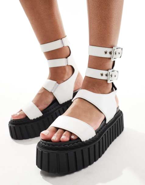 Lamoda Say Yes tall buckle flatforms in white - view 1