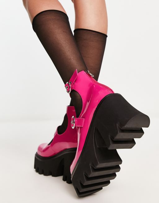 Lamoda – Slow Jamz – Chockrosa Mary Janes med klack och lackad finish, 2 av 4