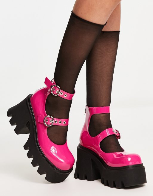 Lamoda Slow Jamz heeled mary janes in hot pink patent