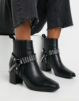 Lamoda Square Toe Harness Boots In Black