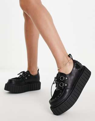 flat platform shoes black