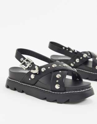 black studded chunky sandals