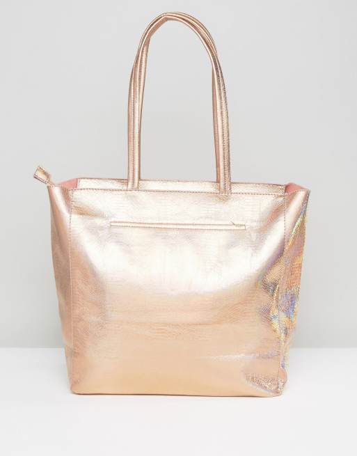 LAMODA - Tote bag imitation python - Rose holographique