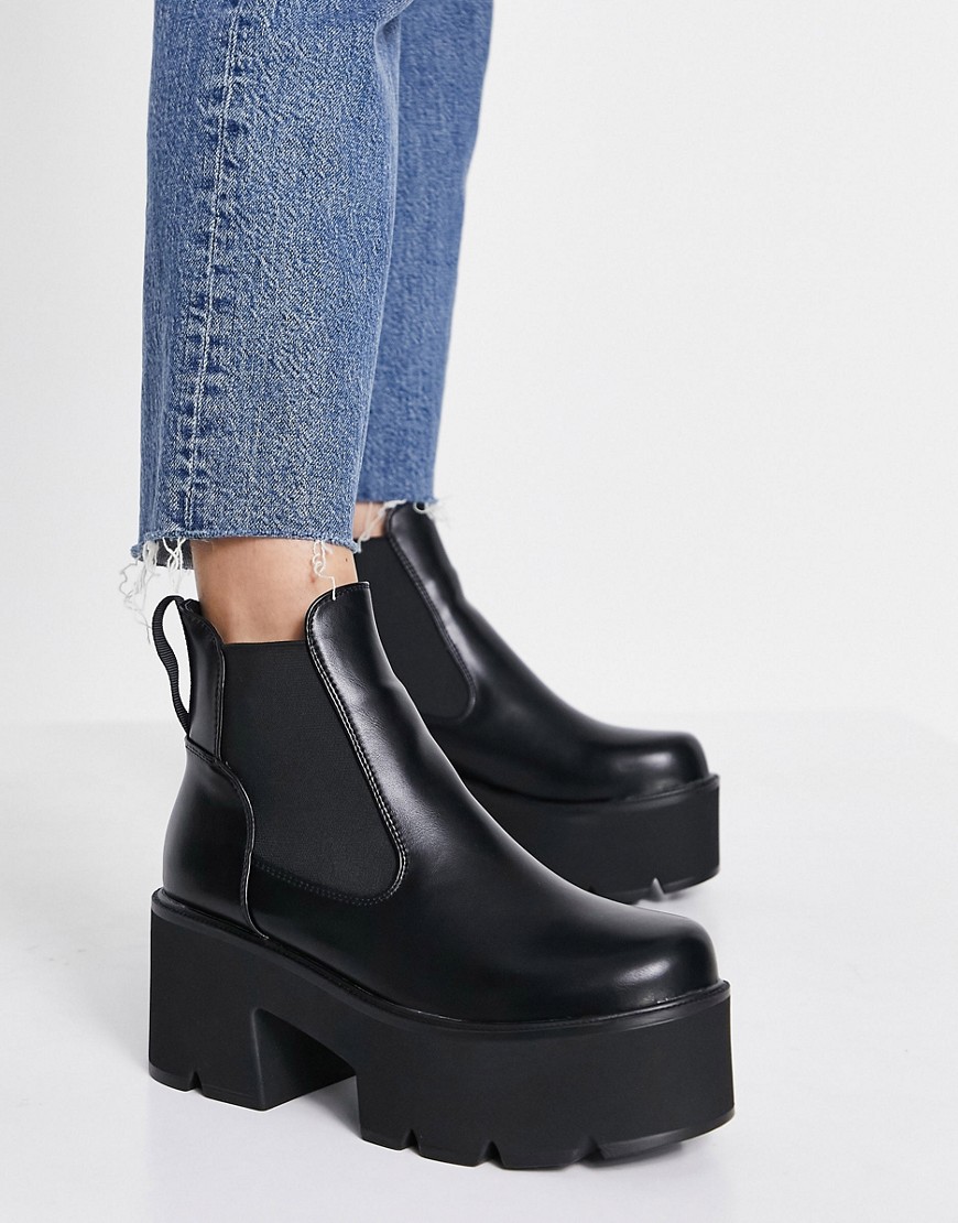 Lamoda Tough Love chunky heel chelsea boots in black