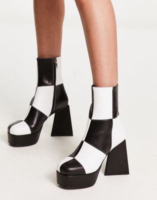  Wait A Minute platform ankle boots in patched monochrome
