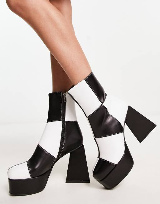 Lamoda Wait A Minute platform ankle boots in patched monochrome