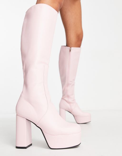 Lamoda Whatta Showdown knee high platform boots in pink ASOS