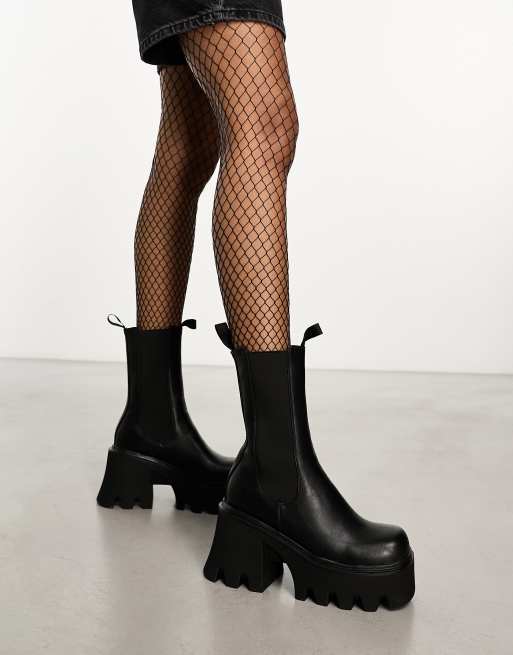 Lamoda – Wipe Out – Chelsea-Stiefel in Schwarz mit dicker Sohle und Absatz