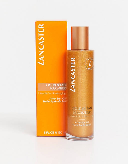 Informative Image of Lancaster's body oil for glowing skin.