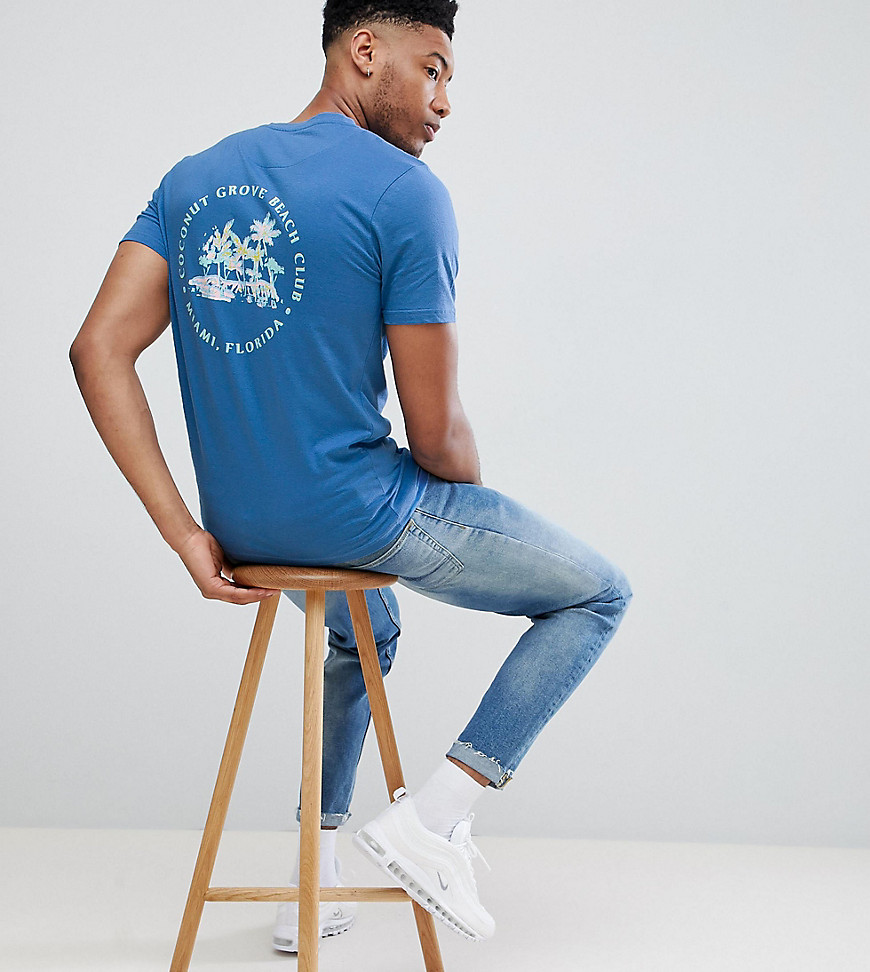 Lang T-shirt med palmeprint på ryg fra D-Struct-Blå