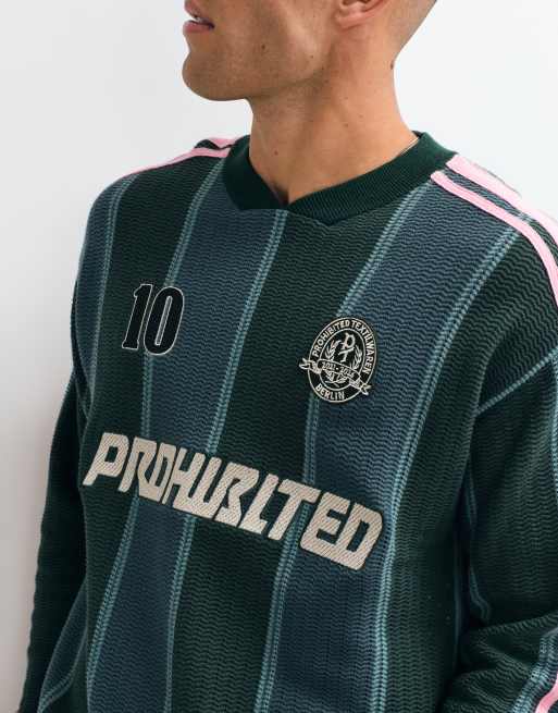 Langärmliges gestricktes Streifen-Sport-T-Shirt in Grün, 4 von 5