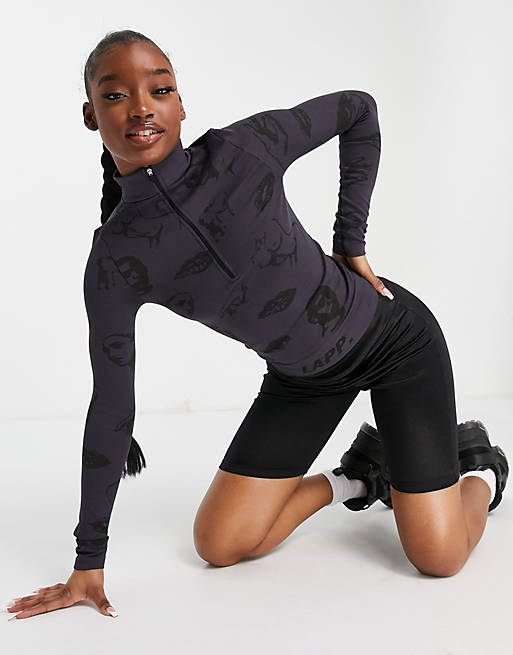 LAPP faces print seamless zip jacket in charcoal