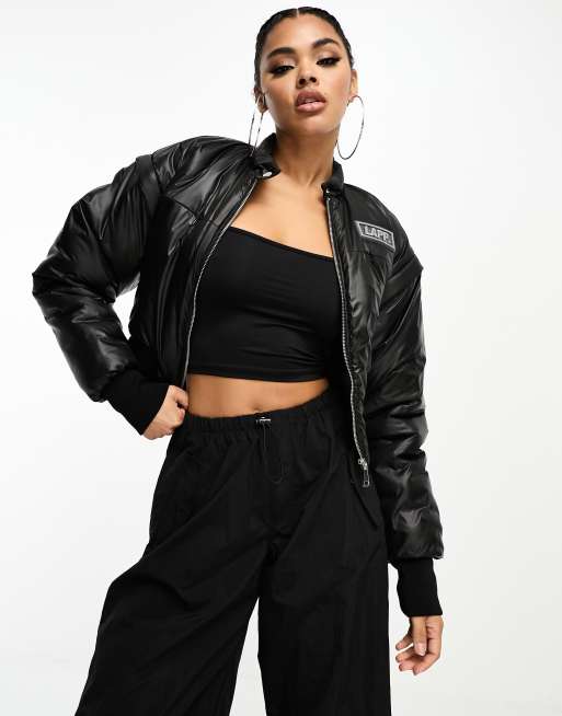 Lapp The Brand bomber jacket with removable sleeves in black | ASOS