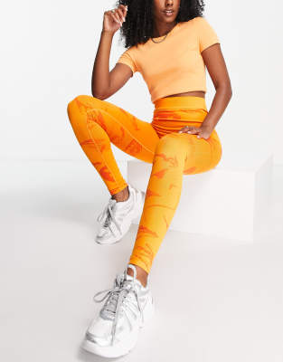 faceless seamless leggings in orange-Black