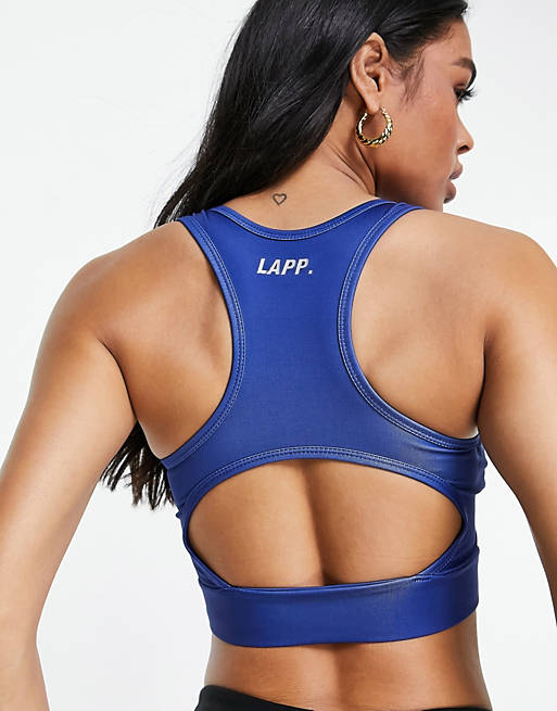 Women LAPP The Brand performance logo zip front bra co ord in navy 