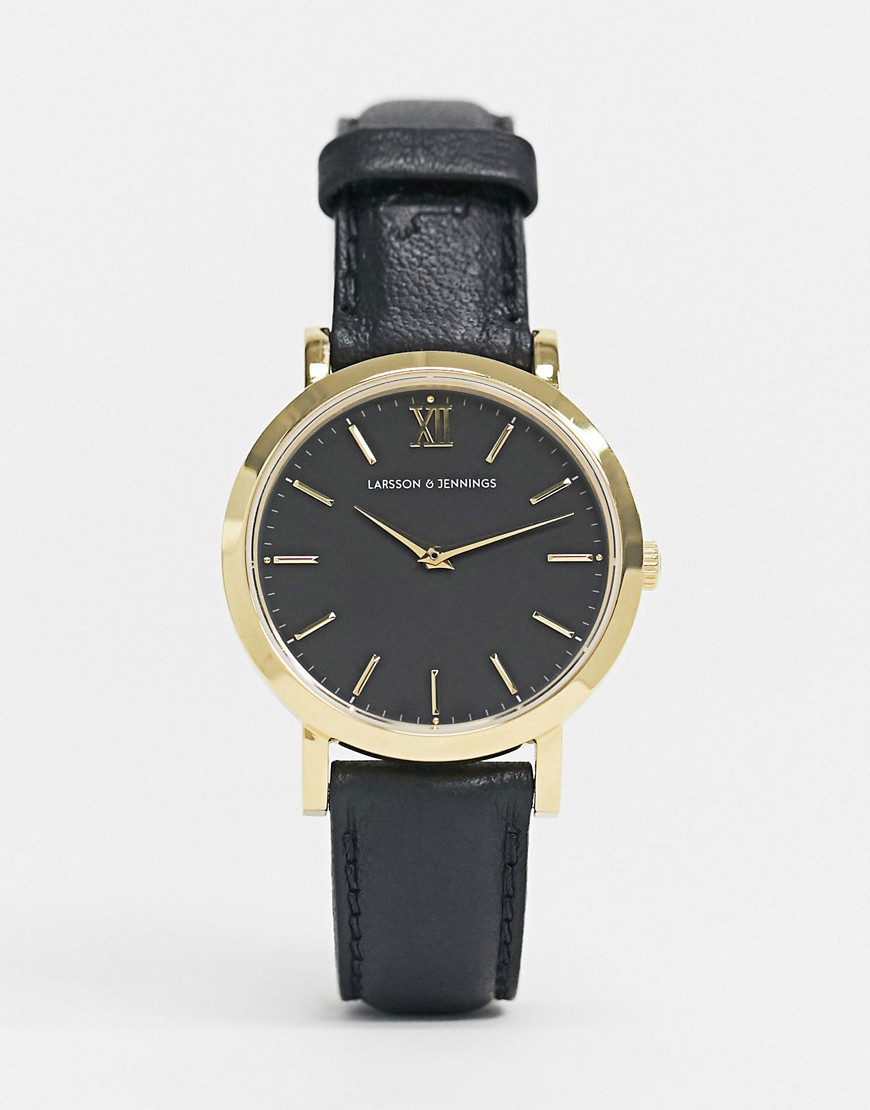 Larsson & Jennings - Lugano - Leren horloge in zwart 33 mm