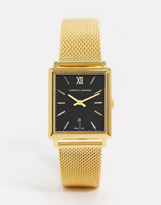 Larsson & Jennings - Lugano - Vierkant mesh horloge in goud 40 mm