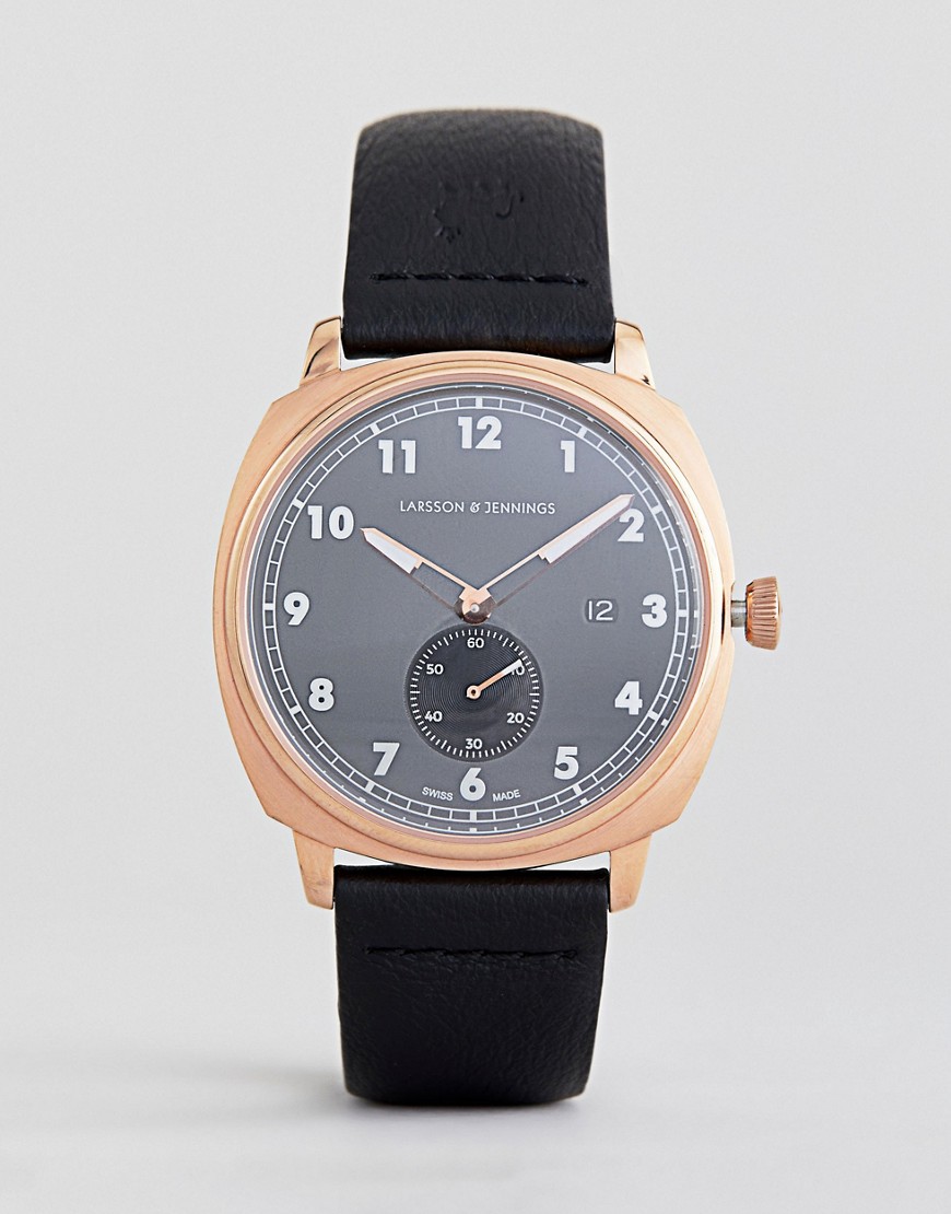 Larsson & Jennings - Meridian - Leren horloge in zwart 38mm