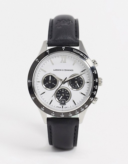 Larsson & Jennings Rally leather watch in black 39.5mm