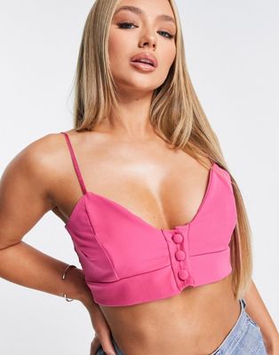 Lasula button detail bralet in hot pink
