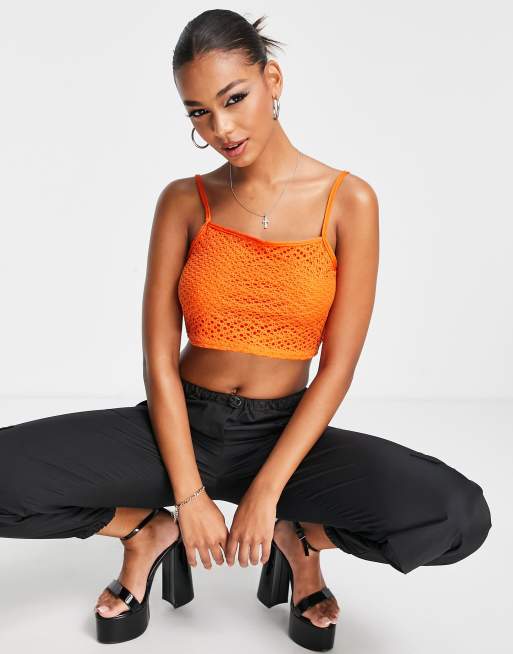 Lasula crochet crop top in orange (part of a set)