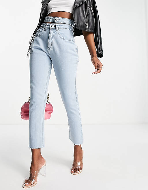 Lasula double band detail straight leg jean in blue