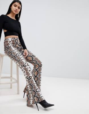 snake print flare jeans